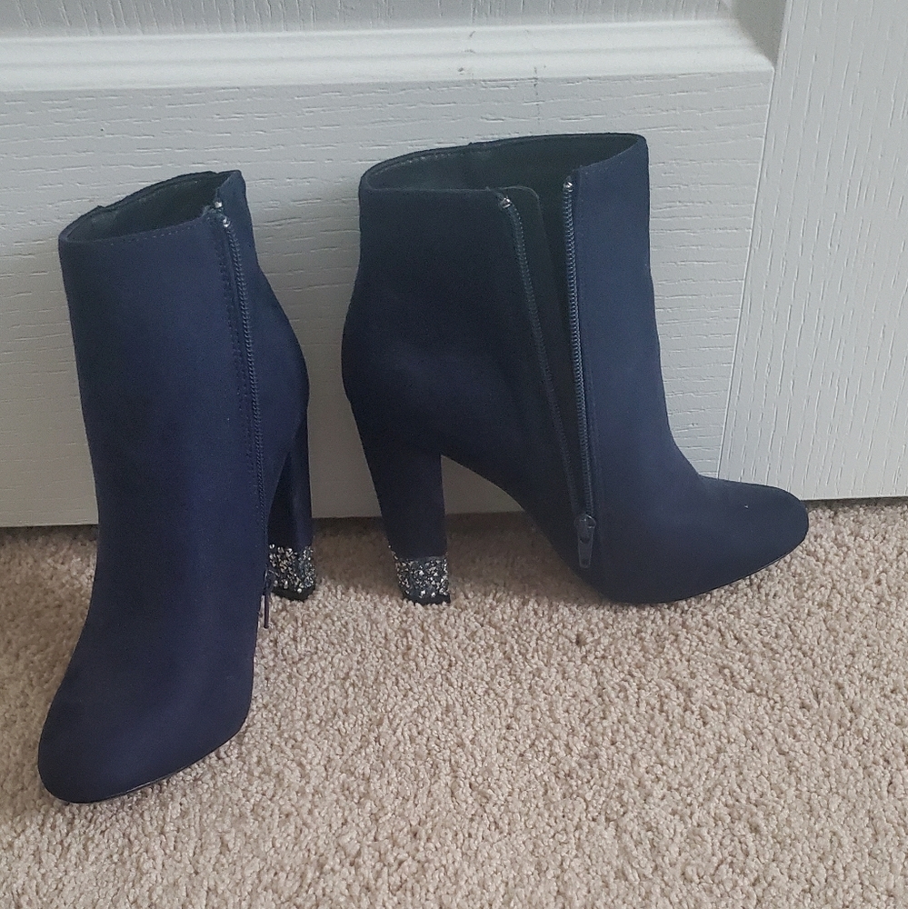 Blue suede booties